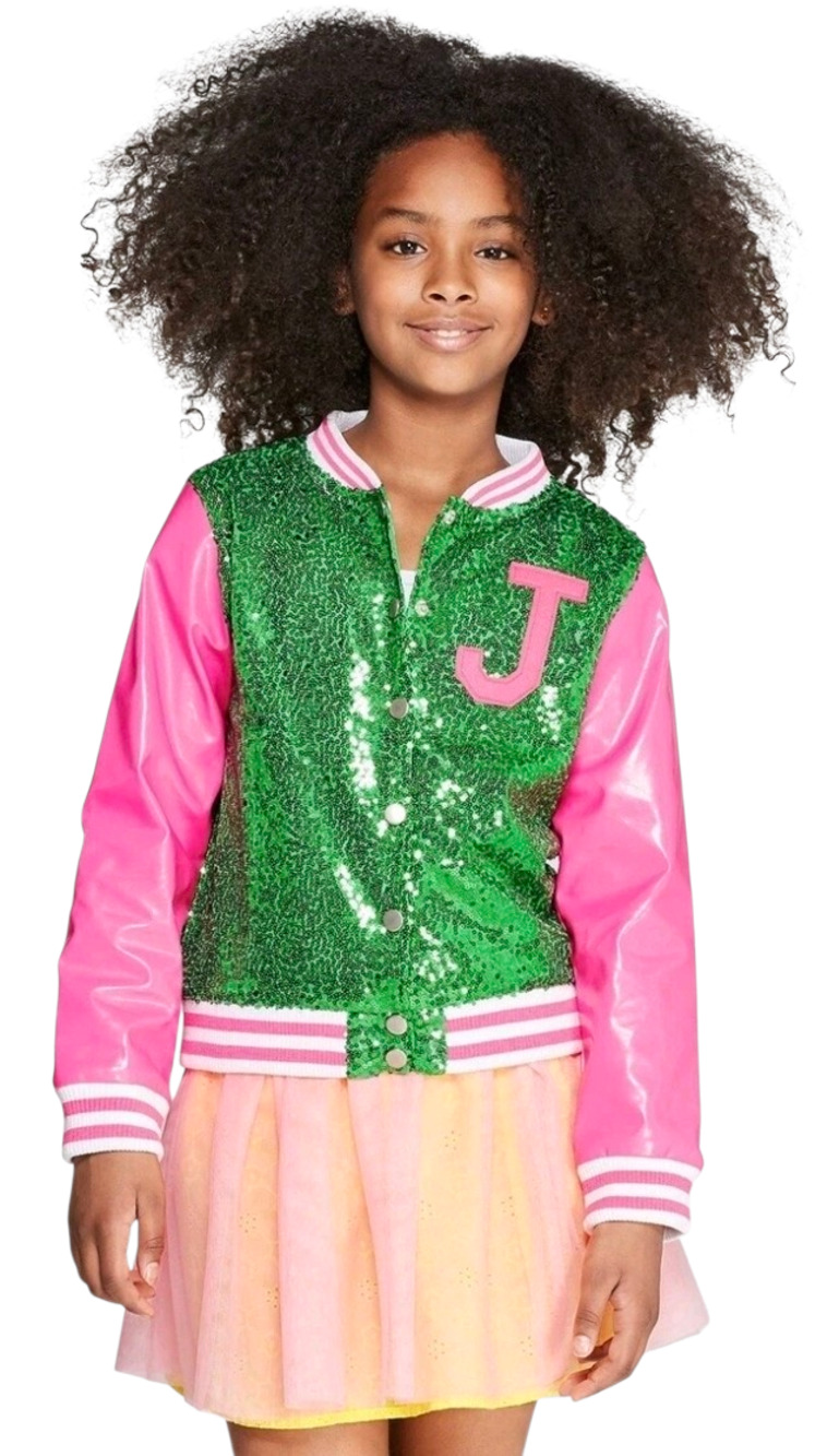 JoJo Siwa Pink & Green Sequin Varsity Jacket